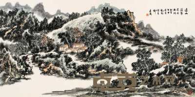 张文浦 湖山暖翠图 镜心 136×68cm